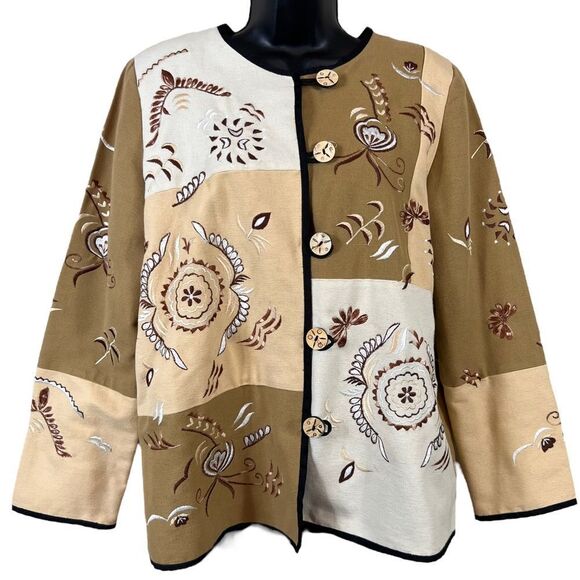Vintage Indigo Moon Embroidered Patchwork Jacket - Picture 1 of 9